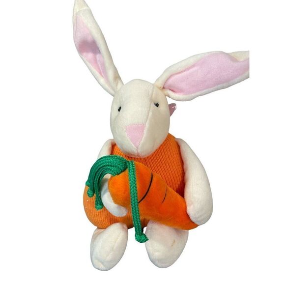 MARY MEYER PLUSH STUFFED BUNNY RABBIT SWEATER KNIT BODY CARROT EUC 1998 EASTER - Picture 1 of 4